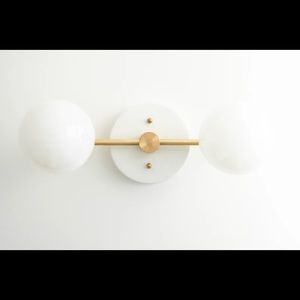 Set of TWO (2) MODCREATIONStudio White/Brass Large Bulb Bathroom Vanity Lights